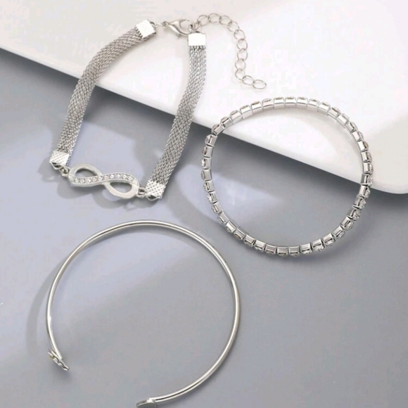 3 Piece STERLING SILVER Trio Bracelet Set - Picture 4 of 6
